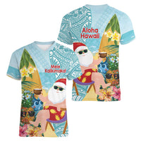 Aloha Hawaii Mele Kalikimaka Women V-Neck T-Shirt Chilling Santa With Pineapple - Polynesian Pattern LT14 - Polynesian Pride