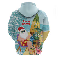 Aloha Hawaii Mele Kalikimaka Zip Hoodie Chilling Santa With Pineapple - Polynesian Pattern
