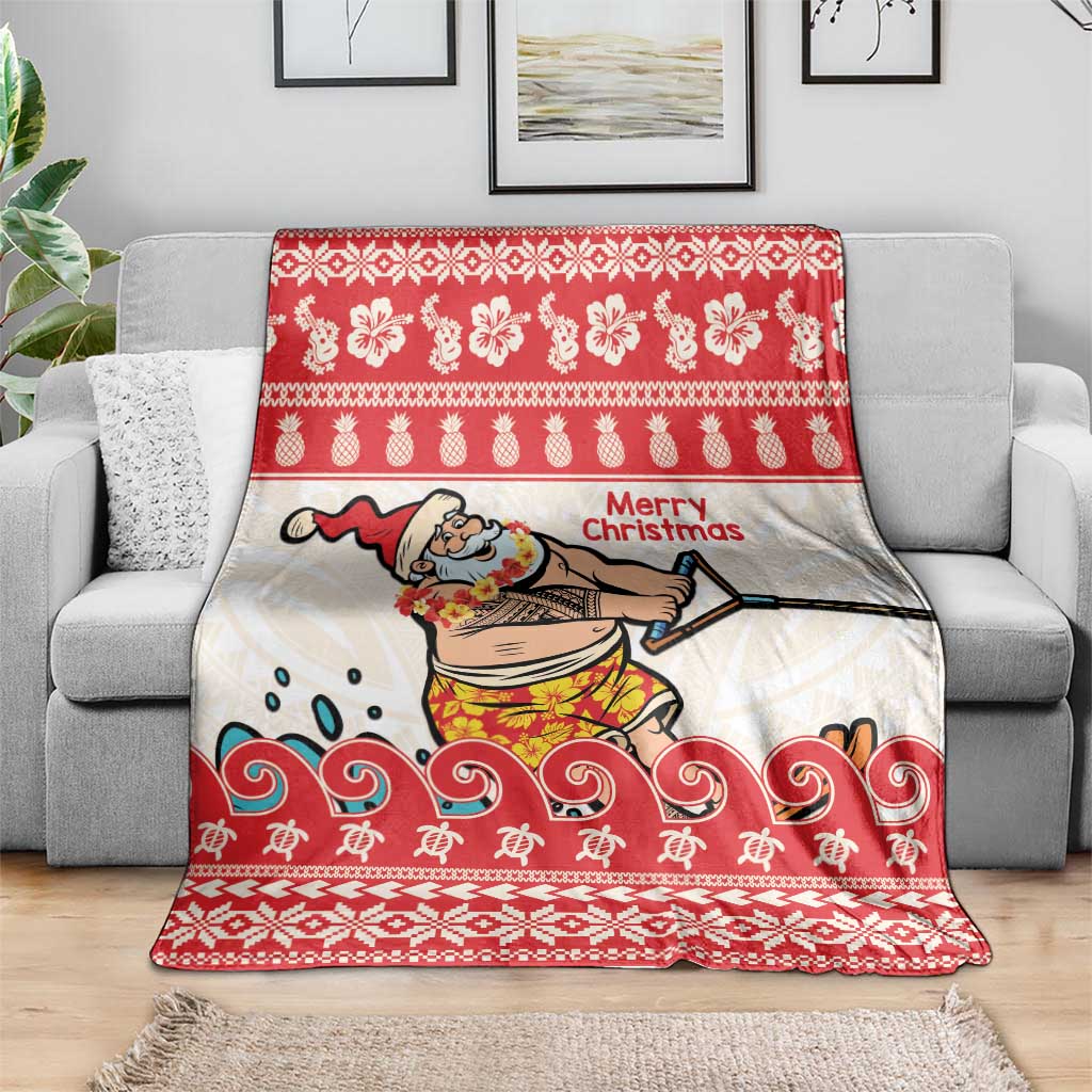 Mele Kalikimaka Hawaii Blanket Water-skiing Santa Tropical Vibes LT14 - Polynesian Pride