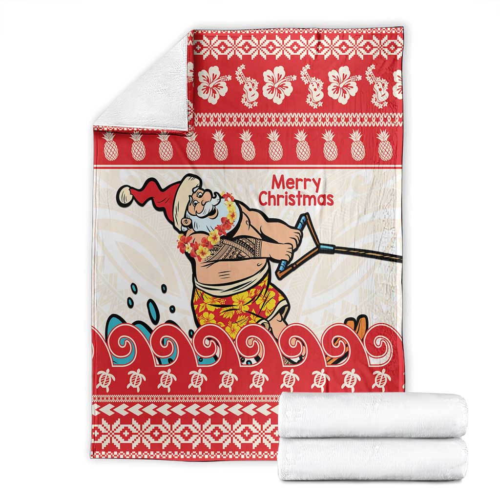 Mele Kalikimaka Hawaii Blanket Water-skiing Santa Tropical Vibes LT14 - Polynesian Pride