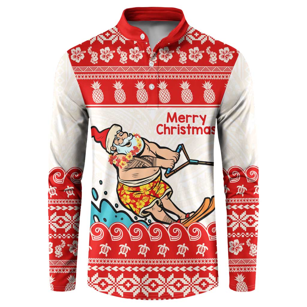 Mele Kalikimaka Hawaii Button Sweatshirt Water-skiing Santa Tropical Vibes LT14 Red - Polynesian Pride