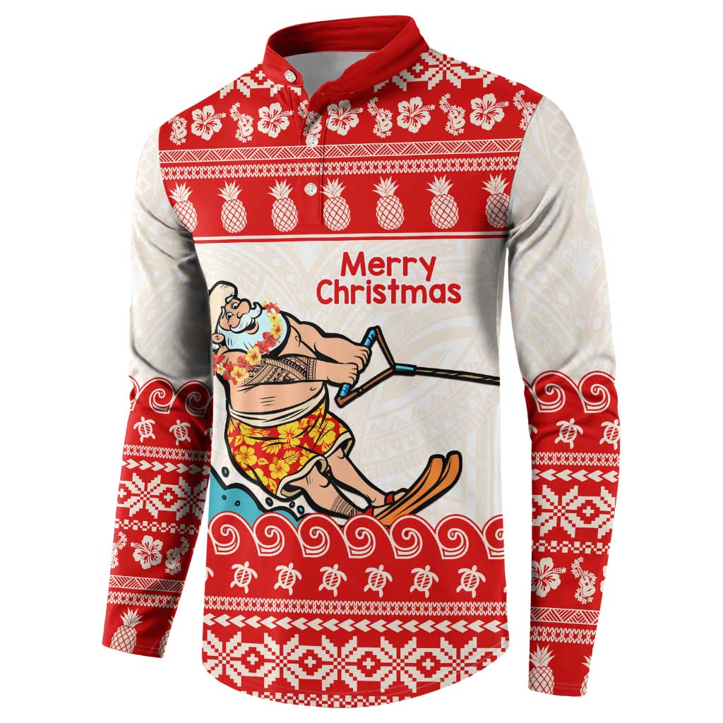 Mele Kalikimaka Hawaii Button Sweatshirt Water-skiing Santa Tropical Vibes LT14 - Polynesian Pride
