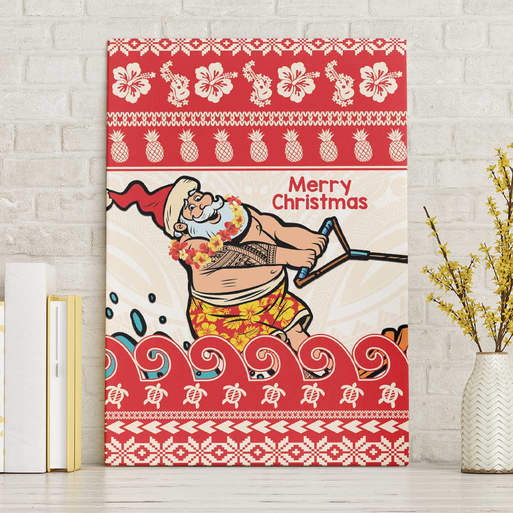 Mele Kalikimaka Hawaii Canvas Wall Art Water-skiing Santa Tropical Vibes LT14 Without Frame Red - Polynesian Pride