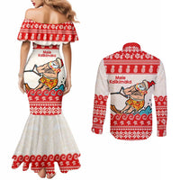 Mele Kalikimaka Hawaii Couples Matching Mermaid Dress and Long Sleeve Button Shirt Water-skiing Santa Tropical Vibes LT14 - Polynesian Pride