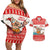 Mele Kalikimaka Hawaii Couples Matching Off Shoulder Short Dress and Hawaiian Shirt Water-skiing Santa Tropical Vibes