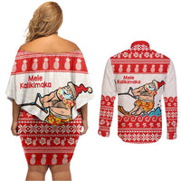 Mele Kalikimaka Hawaii Couples Matching Off Shoulder Short Dress and Long Sleeve Button Shirt Water-skiing Santa Tropical Vibes LT14 - Polynesian Pride