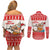 Mele Kalikimaka Hawaii Couples Matching Off Shoulder Short Dress and Long Sleeve Button Shirt Water-skiing Santa Tropical Vibes