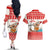 Mele Kalikimaka Hawaii Couples Matching Off The Shoulder Long Sleeve Dress and Hawaiian Shirt Water-skiing Santa Tropical Vibes