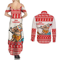 Mele Kalikimaka Hawaii Couples Matching Summer Maxi Dress and Long Sleeve Button Shirt Water-skiing Santa Tropical Vibes LT14 - Polynesian Pride