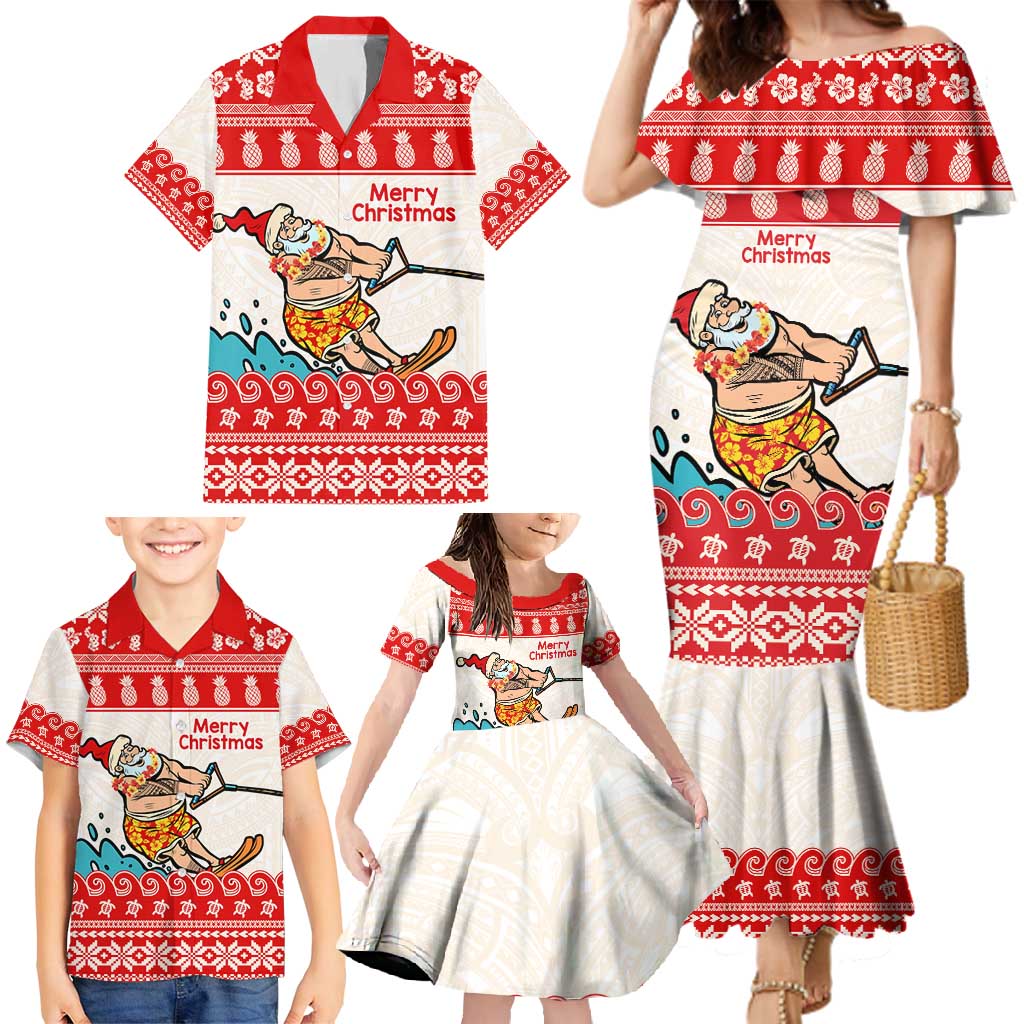 Mele Kalikimaka Hawaii Family Matching Mermaid Dress and Hawaiian Shirt Water-skiing Santa Tropical Vibes