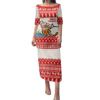 Mele Kalikimaka Hawaii Family Matching Puletasi and Hawaiian Shirt Water-skiing Santa Tropical Vibes