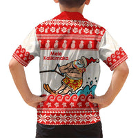 Mele Kalikimaka Hawaii Family Matching Short Sleeve Bodycon Dress and Hawaiian Shirt Water-skiing Santa Tropical Vibes
