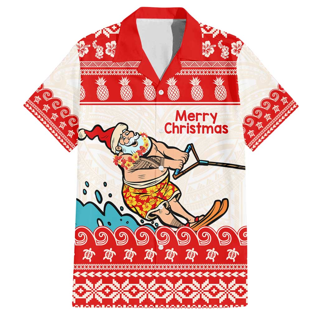 Mele Kalikimaka Hawaii Family Matching Tank Maxi Dress and Hawaiian Shirt Water-skiing Santa Tropical Vibes