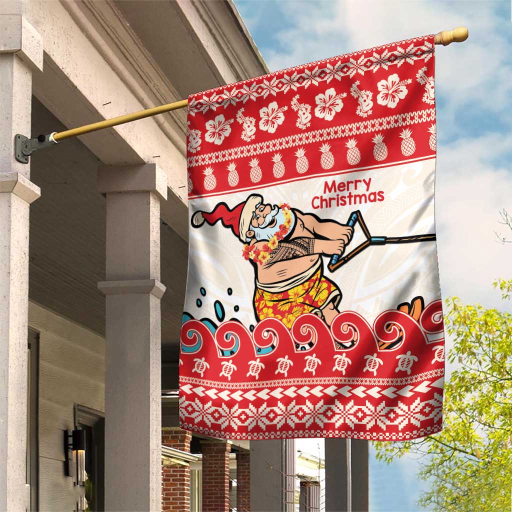Mele Kalikimaka Hawaii Garden Flag Water-skiing Santa Tropical Vibes LT14 House Flag Red - Polynesian Pride