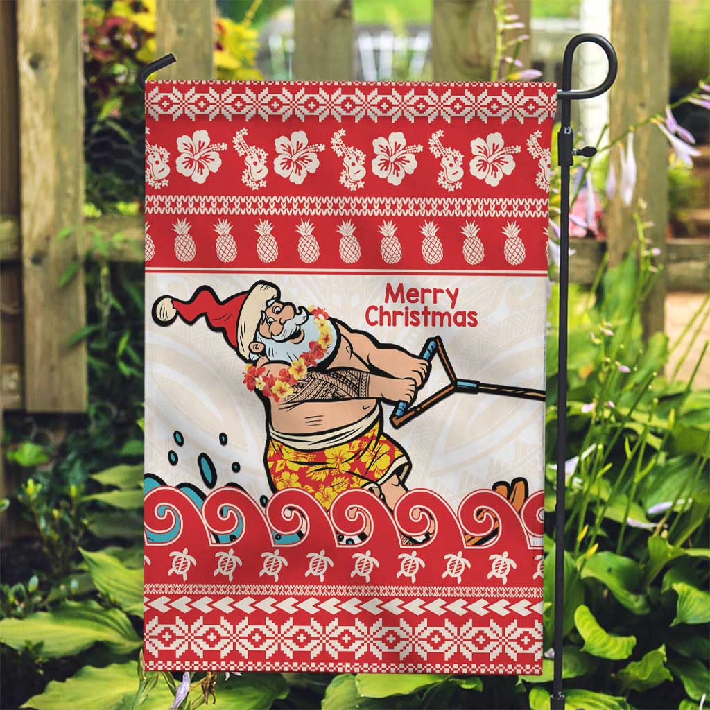 Mele Kalikimaka Hawaii Garden Flag Water-skiing Santa Tropical Vibes LT14 Garden Flag Red - Polynesian Pride