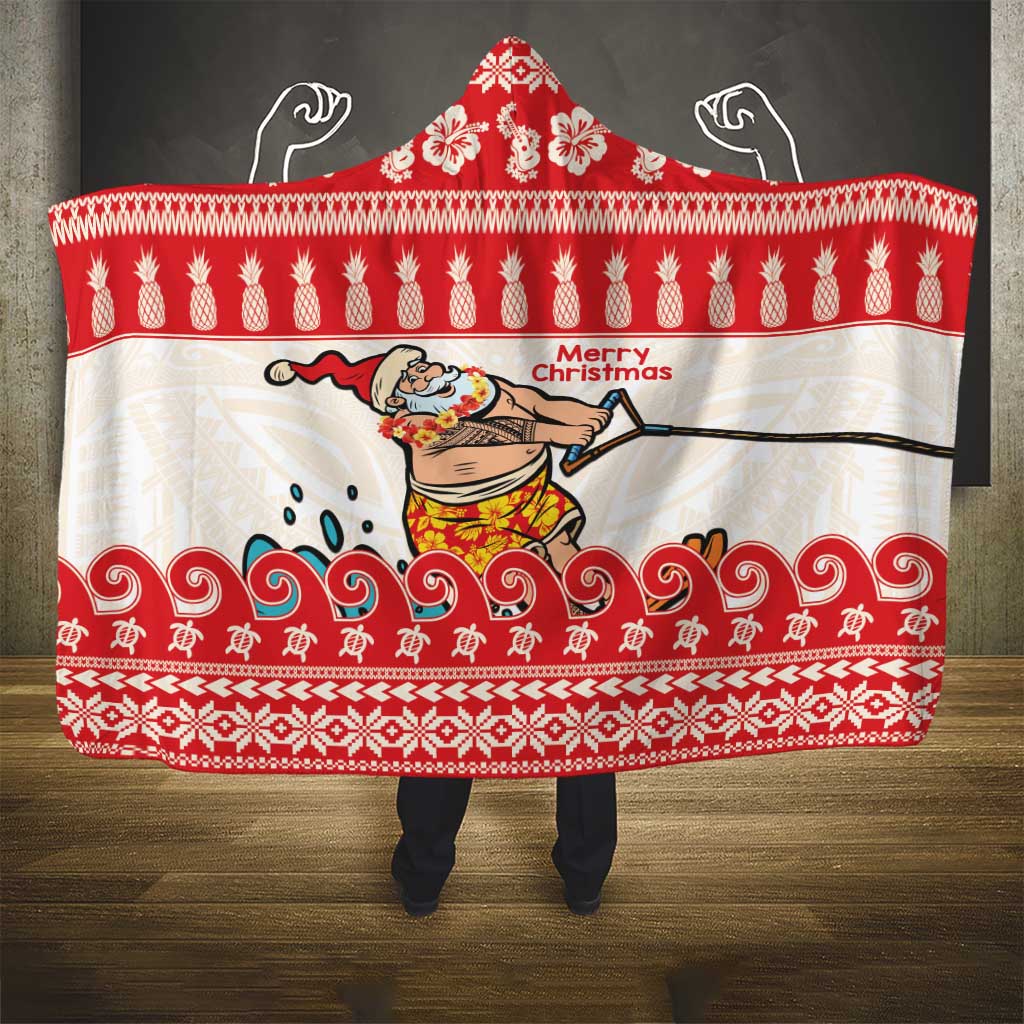 Mele Kalikimaka Hawaii Hooded Blanket Water-skiing Santa Tropical Vibes LT14 - Polynesian Pride
