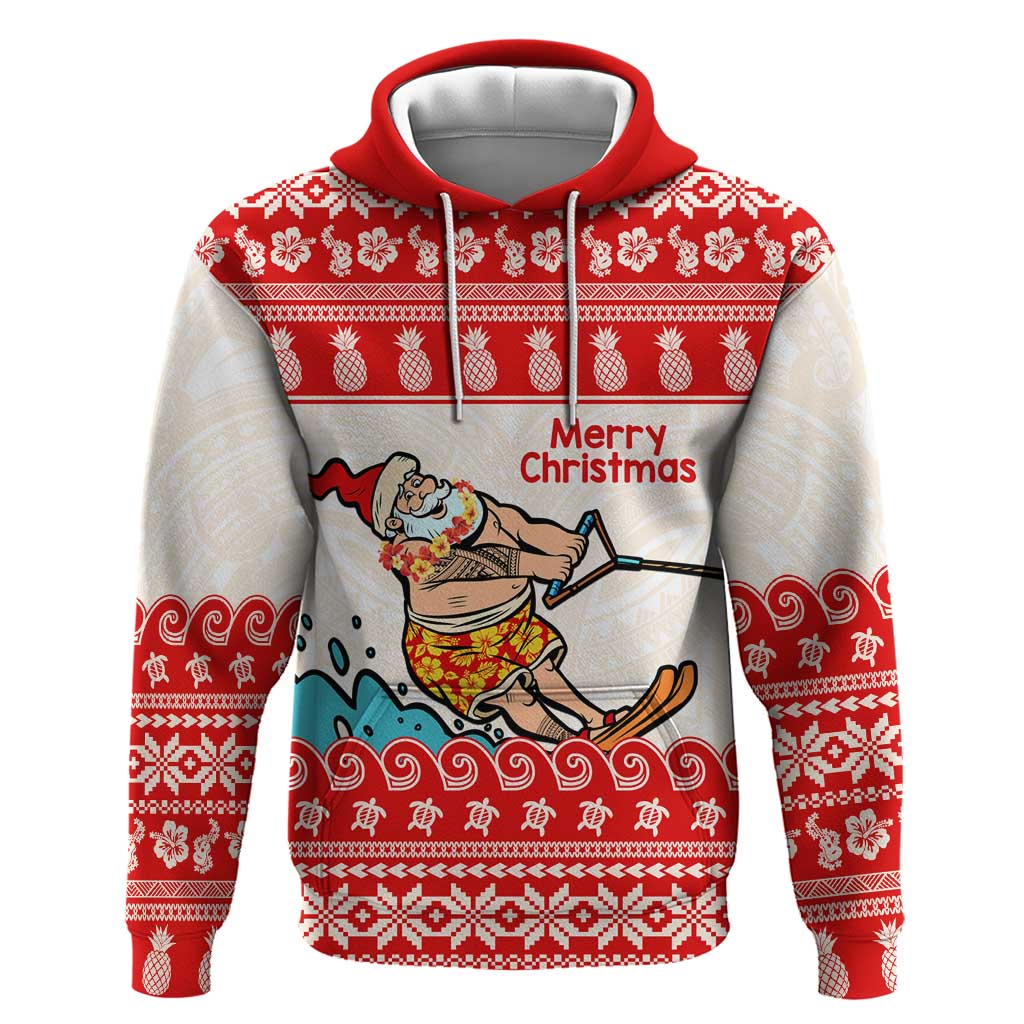 Mele Kalikimaka Hawaii Hoodie Water-skiing Santa Tropical Vibes