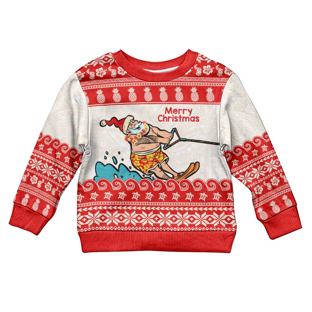 Mele Kalikimaka Hawaii Kid Ugly Christmas Sweater Water-skiing Santa Tropical Vibes