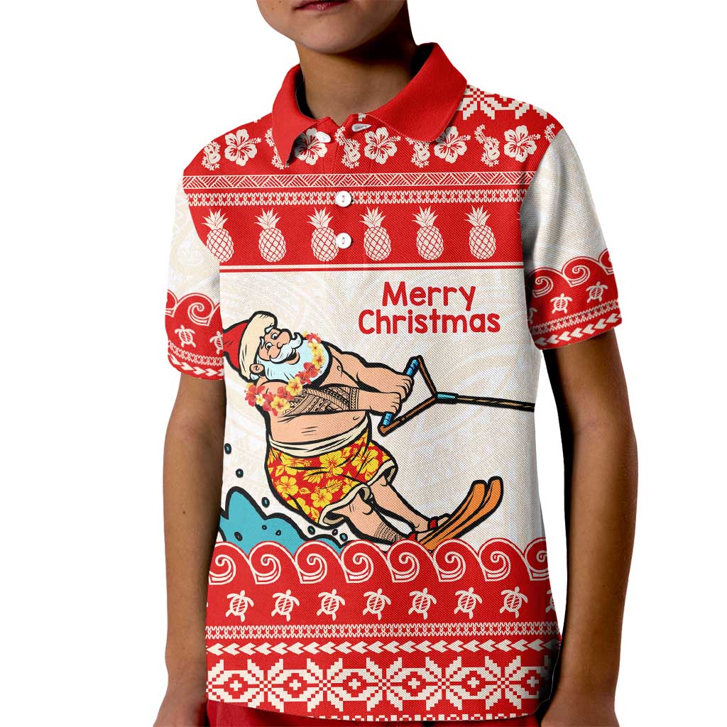 Mele Kalikimaka Hawaii Kid Polo Shirt Water-skiing Santa Tropical Vibes