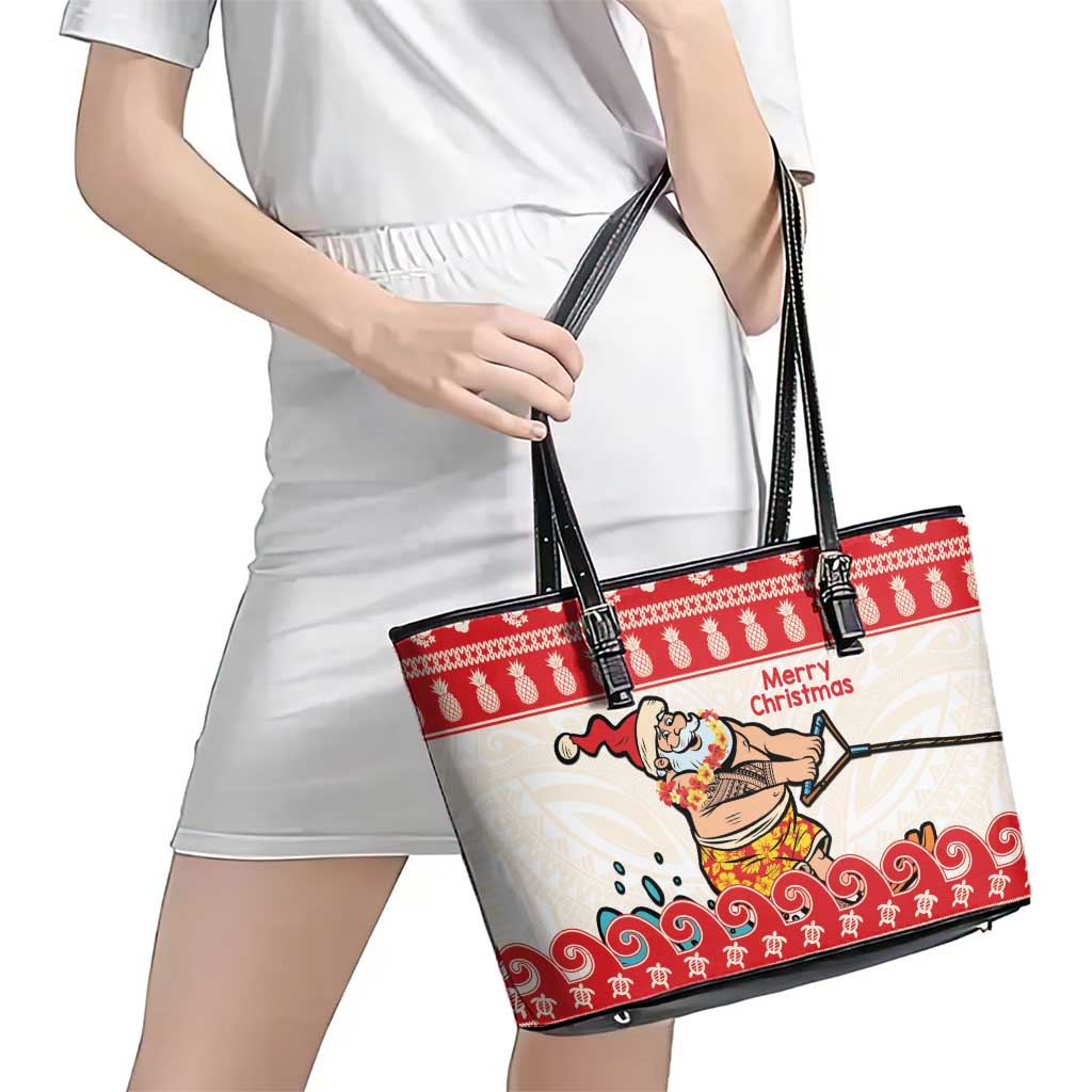 Mele Kalikimaka Hawaii Leather Tote Bag Water-skiing Santa Tropical Vibes LT14 - Polynesian Pride