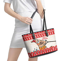 Mele Kalikimaka Hawaii Leather Tote Bag Water-skiing Santa Tropical Vibes LT14 - Polynesian Pride
