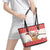 Mele Kalikimaka Hawaii Leather Tote Bag Water-skiing Santa Tropical Vibes