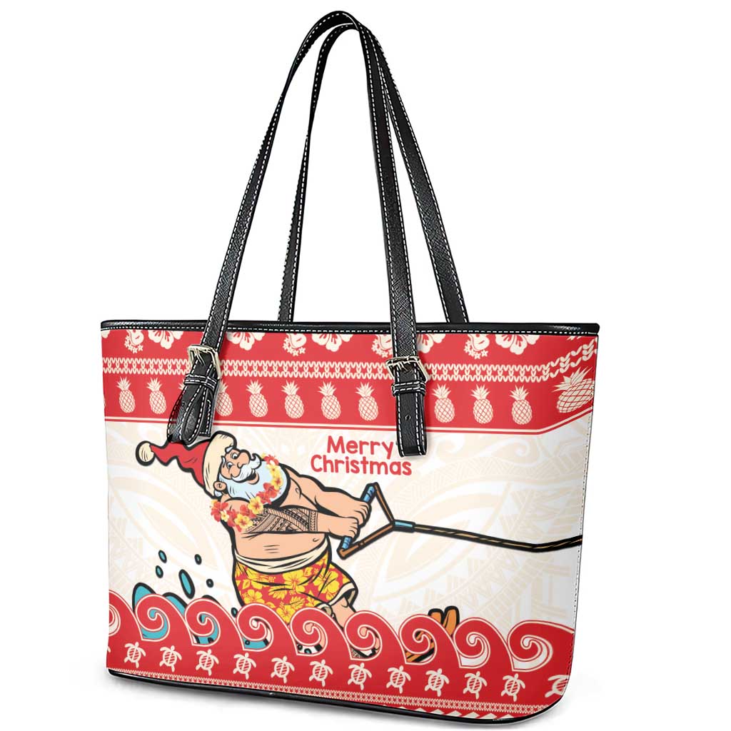 Mele Kalikimaka Hawaii Leather Tote Bag Water-skiing Santa Tropical Vibes LT14 - Polynesian Pride