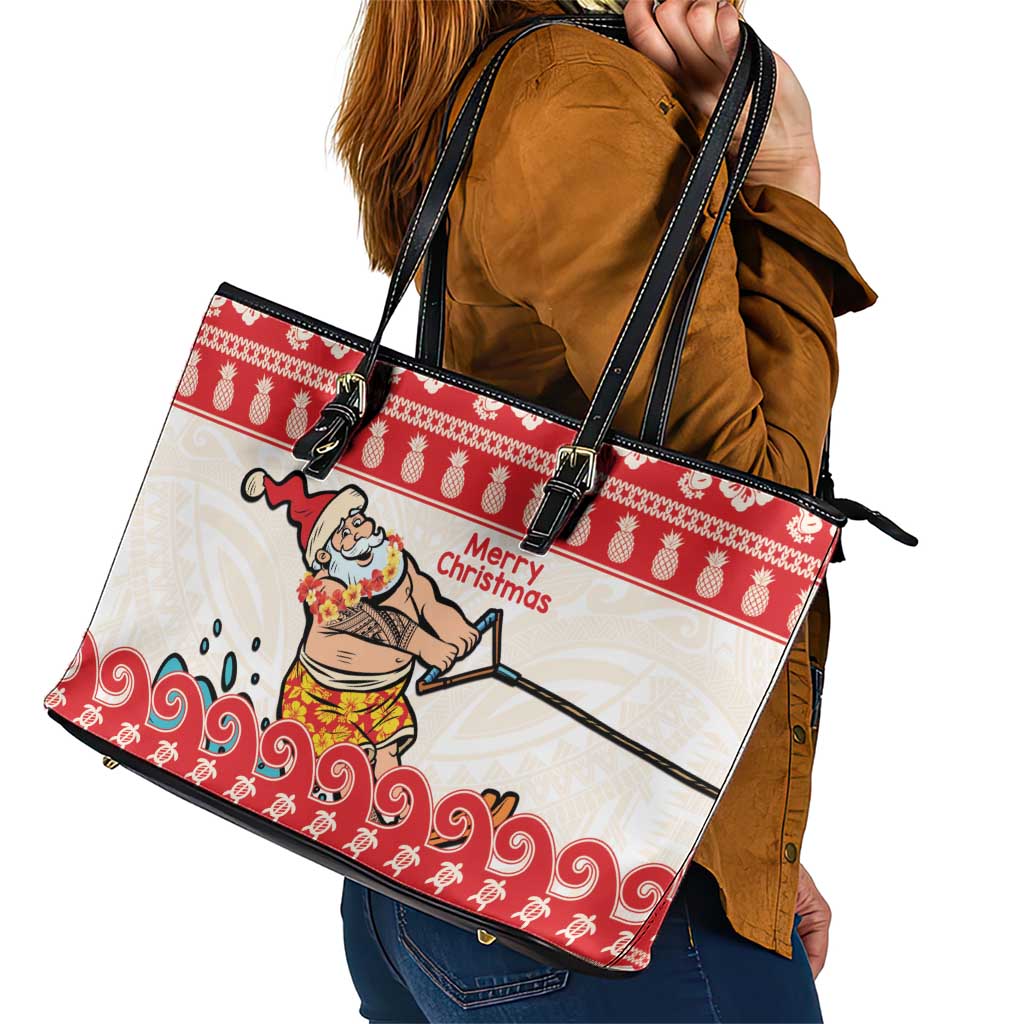 Mele Kalikimaka Hawaii Leather Tote Bag Water-skiing Santa Tropical Vibes LT14 - Polynesian Pride