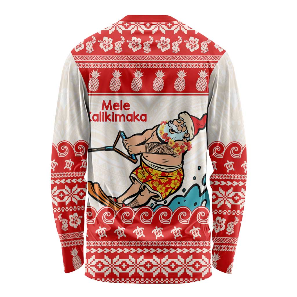 Mele Kalikimaka Hawaii Long Sleeve Shirt Water-skiing Santa Tropical Vibes