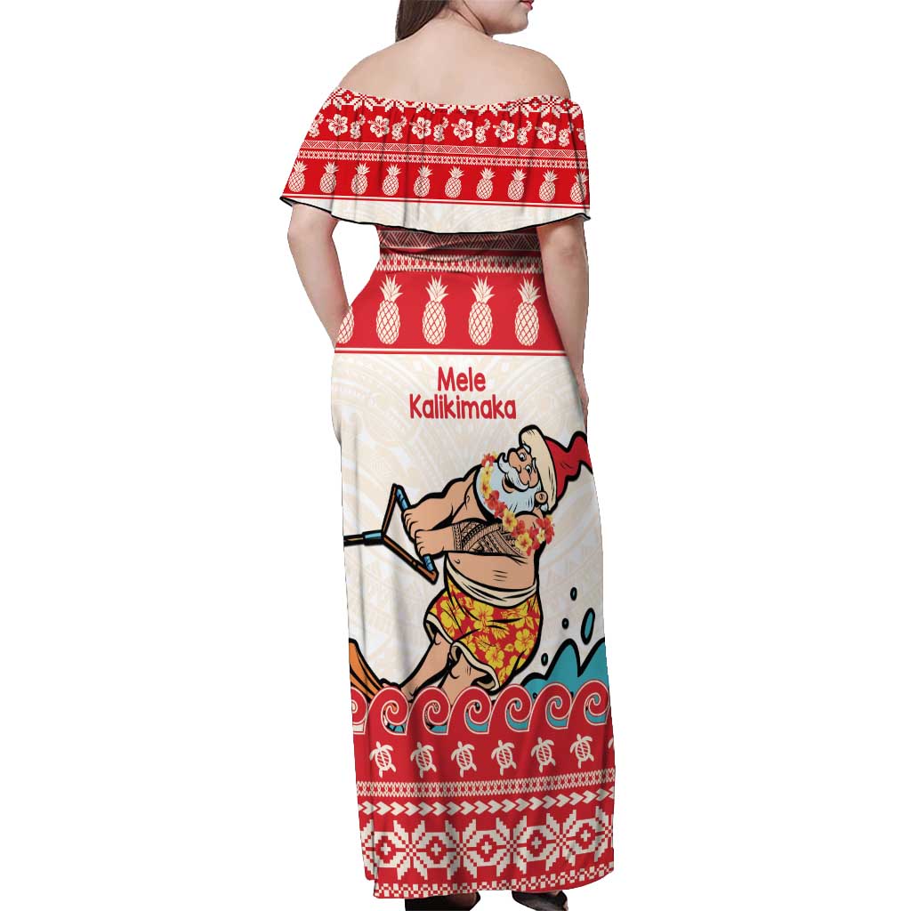 Mele Kalikimaka Hawaii Off Shoulder Maxi Dress Water-skiing Santa Tropical Vibes LT14 - Polynesian Pride