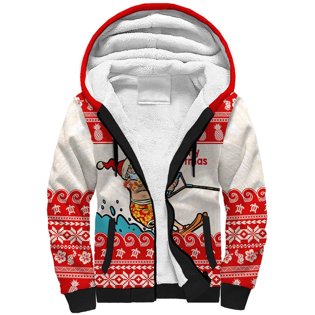 Mele Kalikimaka Hawaii Sherpa Hoodie Water-skiing Santa Tropical Vibes LT14 Unisex Red - Polynesian Pride