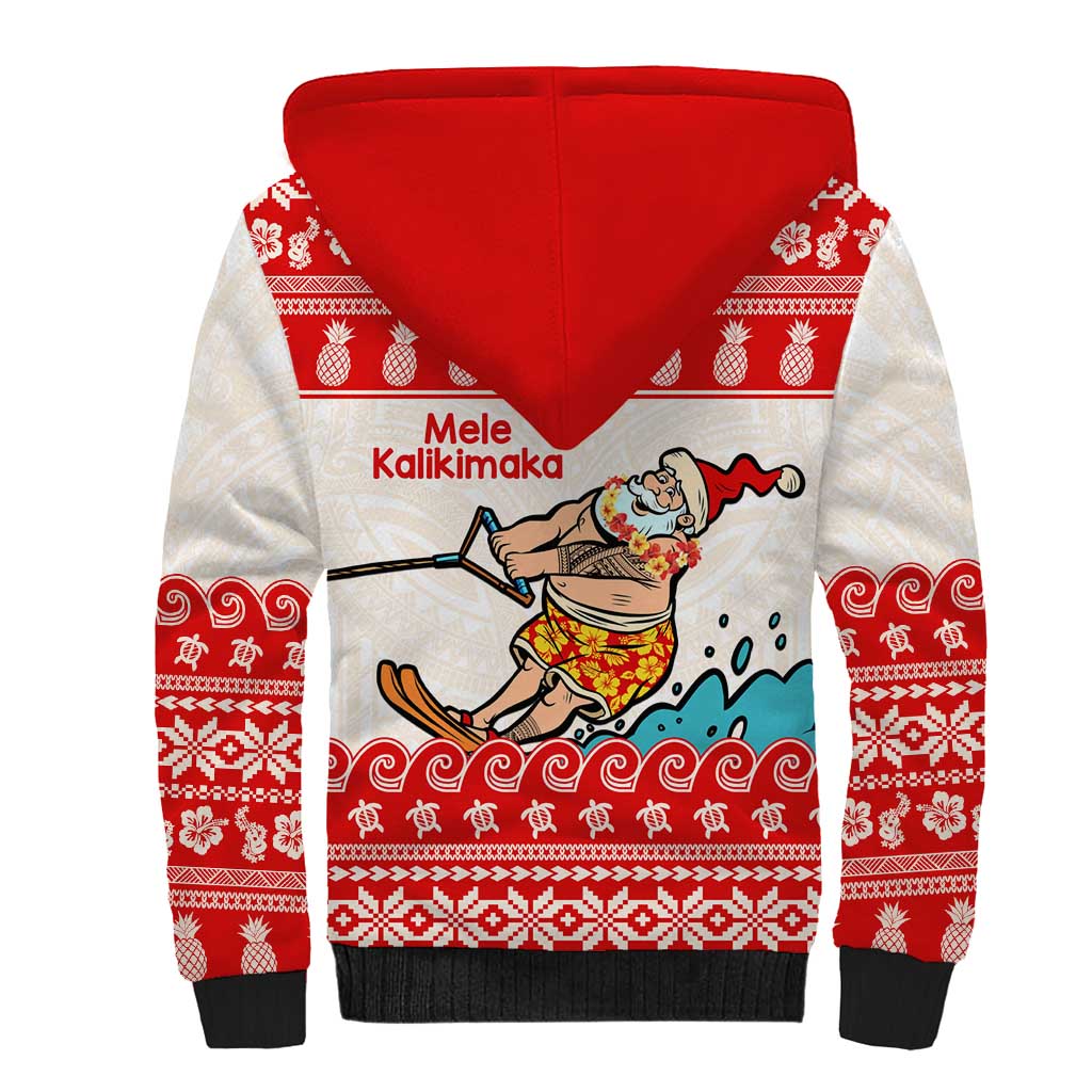 Mele Kalikimaka Hawaii Sherpa Hoodie Water-skiing Santa Tropical Vibes LT14 - Polynesian Pride