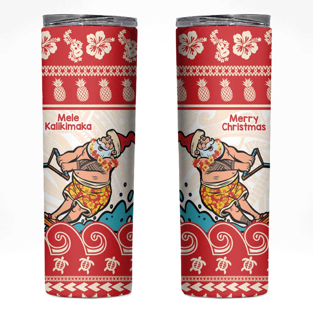 Mele Kalikimaka Hawaii Skinny Tumbler Water-skiing Santa Tropical Vibes