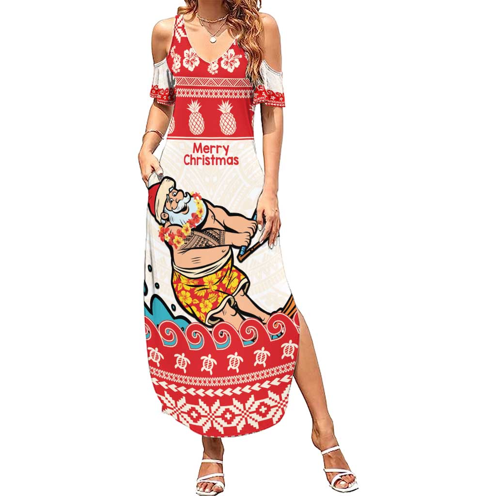 Mele Kalikimaka Hawaii Summer Maxi Dress Water-skiing Santa Tropical Vibes LT14 Women Red - Polynesian Pride