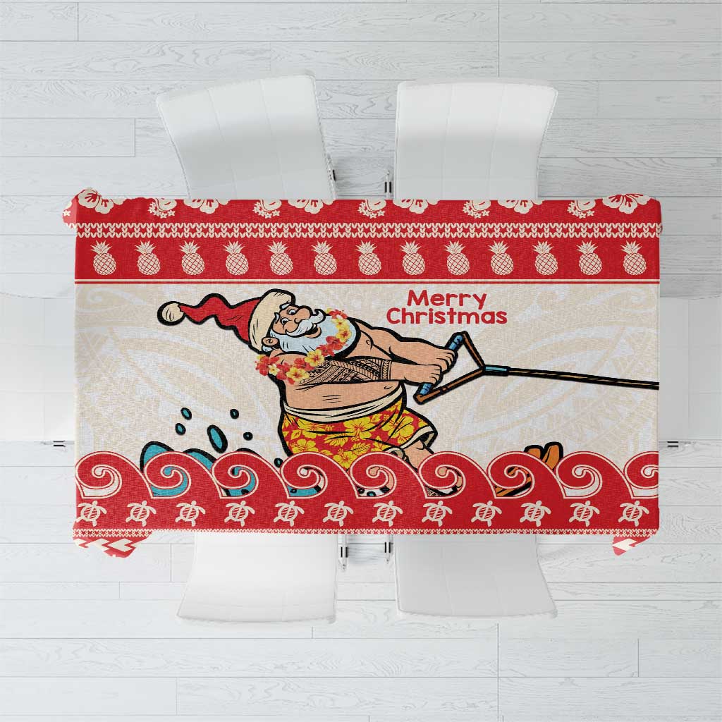 Mele Kalikimaka Hawaii Tablecloth Water-skiing Santa Tropical Vibes LT14 Red - Polynesian Pride