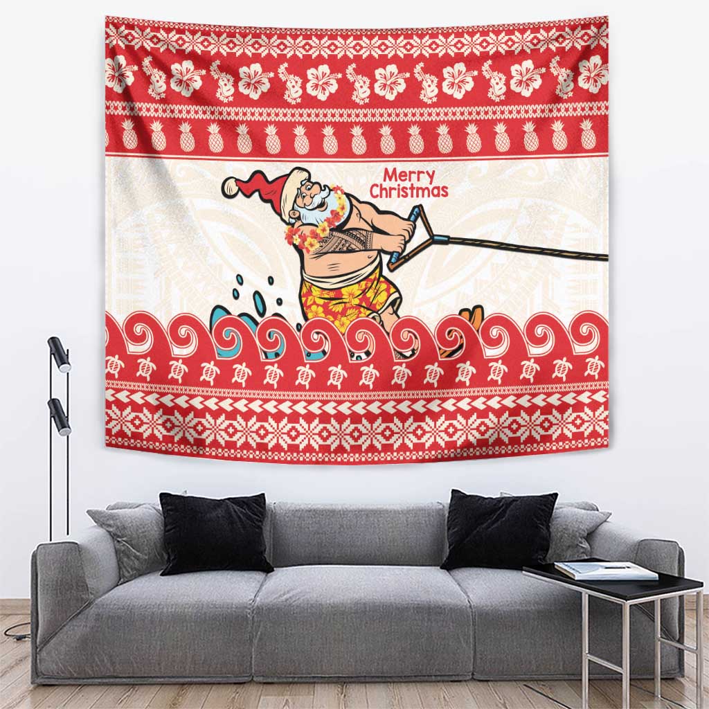 Mele Kalikimaka Hawaii Tapestry Water-skiing Santa Tropical Vibes