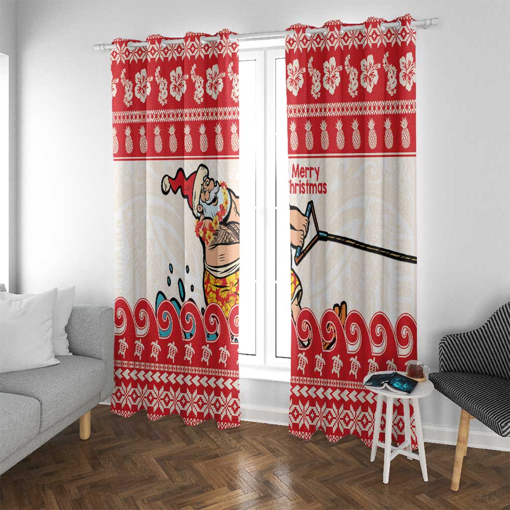 Mele Kalikimaka Hawaii Window Curtain Water-skiing Santa Tropical Vibes LT14 With Grommets Red - Polynesian Pride