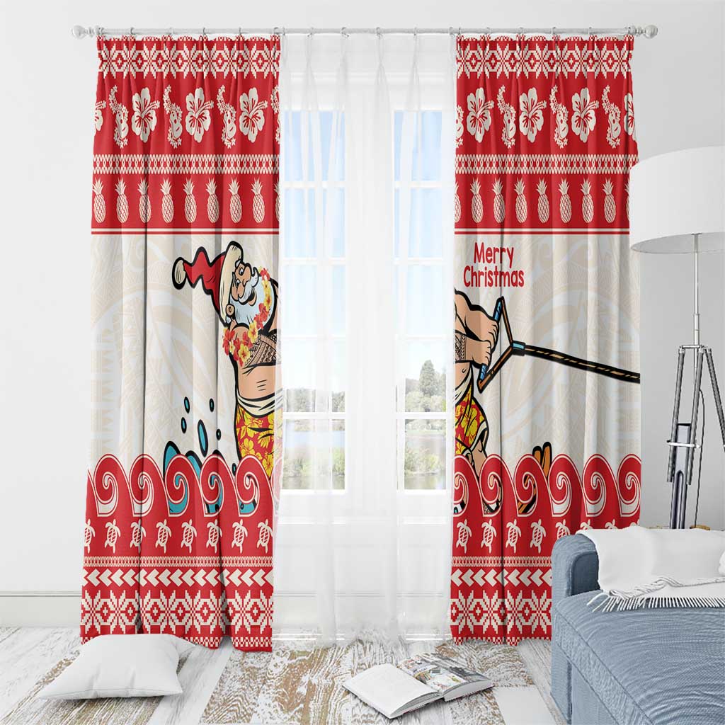 Mele Kalikimaka Hawaii Window Curtain Water-skiing Santa Tropical Vibes LT14 - Polynesian Pride