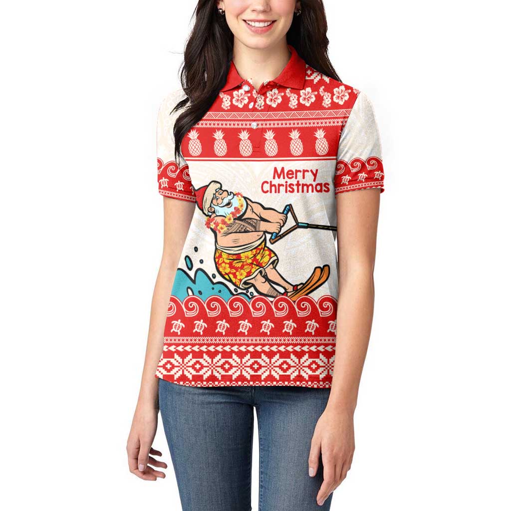 Mele Kalikimaka Hawaii Women Polo Shirt Water-skiing Santa Tropical Vibes