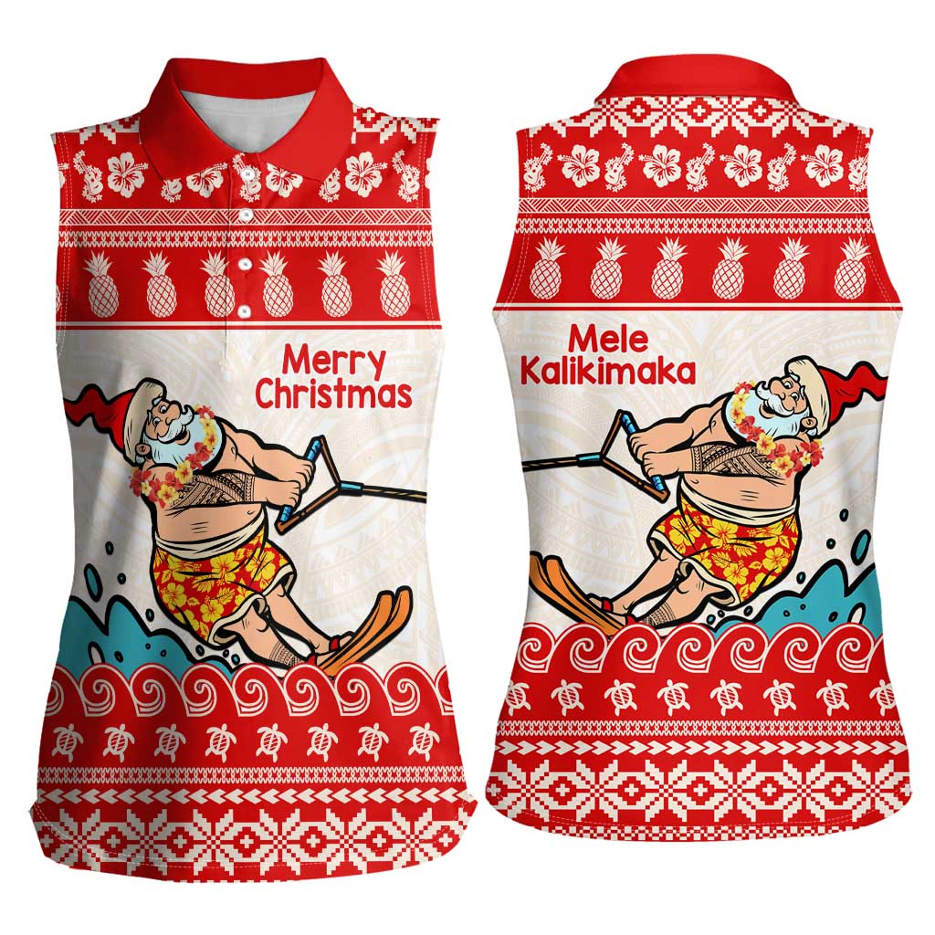 Mele Kalikimaka Hawaii Women Sleeveless Polo Shirt Water-skiing Santa Tropical Vibes