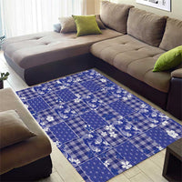 Blue Palaka Japanese Patterns Area Rug Koi Fish Asanoha Sakura Patchwork Stylized - Polynesian Pride