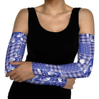 Blue Palaka Japanese Patterns Arm Sleeves Koi Fish Asanoha Sakura Patchwork Stylized - Polynesian Pride