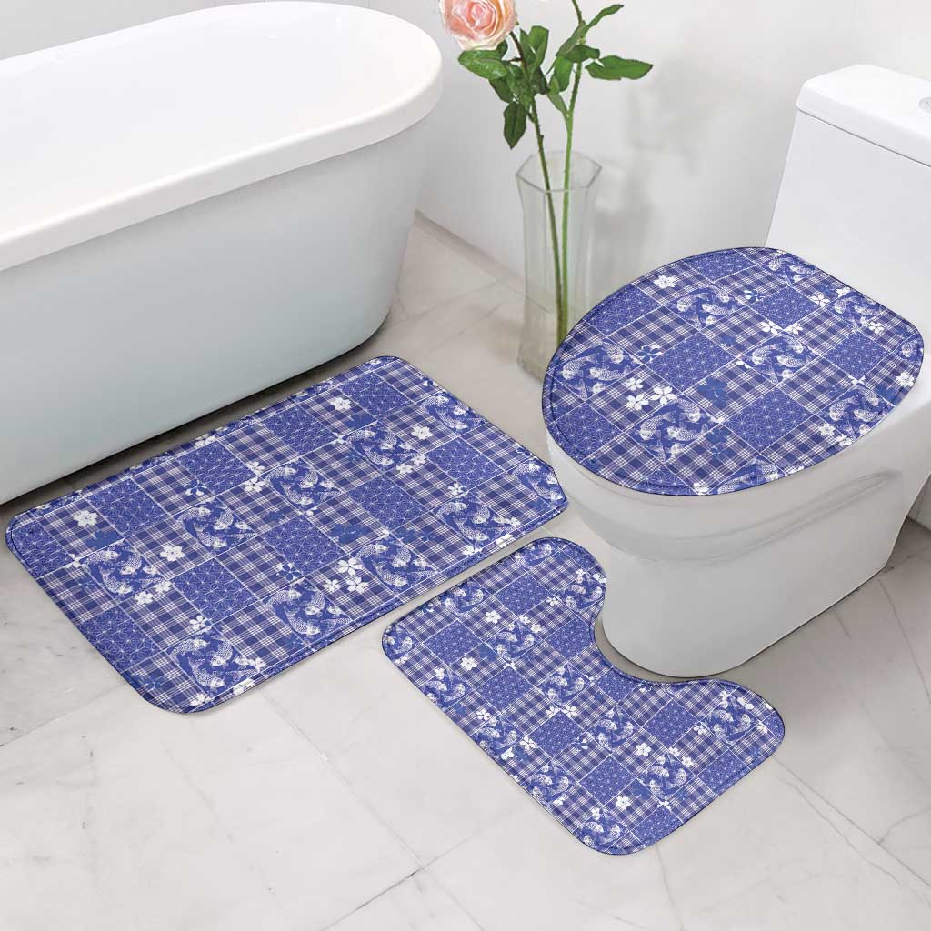 Blue Palaka Japanese Patterns Bathroom Set Koi Fish Asanoha Sakura Patchwork Stylized - Polynesian Pride
