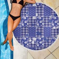 Blue Palaka Japanese Patterns Beach Blanket Koi Fish Asanoha Sakura Patchwork Stylized - Polynesian Pride