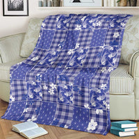 Blue Palaka Japanese Patterns Blanket Koi Fish Asanoha Sakura Patchwork Stylized - Polynesian Pride