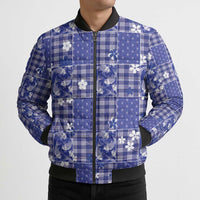 Blue Palaka Japanese Patterns Bomber Puffer Jacket Koi Fish Asanoha Sakura Patchwork Stylized LT14 - Polynesian Pride