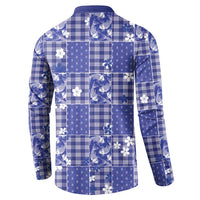 Blue Palaka Japanese Patterns Button Sweatshirt Koi Fish Asanoha Sakura Patchwork Stylized LT14 - Polynesian Pride