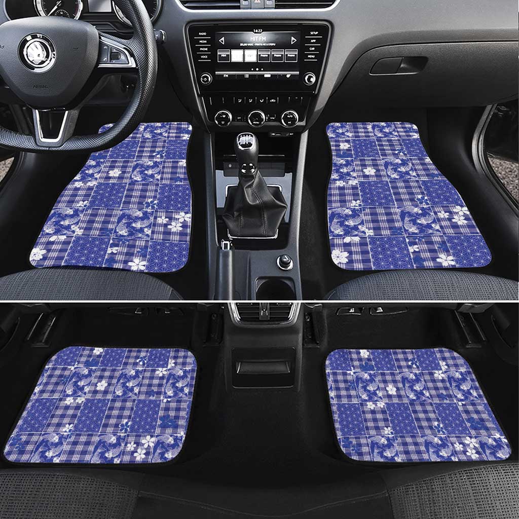 Blue Palaka Japanese Patterns Car Mats Koi Fish Asanoha Sakura Patchwork Stylized LT14 Set 4pcs Blue - Polynesian Pride