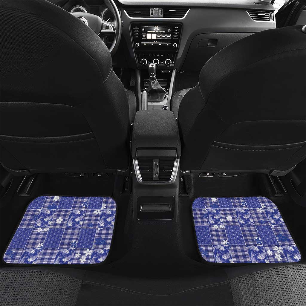 Blue Palaka Japanese Patterns Car Mats Koi Fish Asanoha Sakura Patchwork Stylized LT14 Set 2pcs - Back Blue - Polynesian Pride