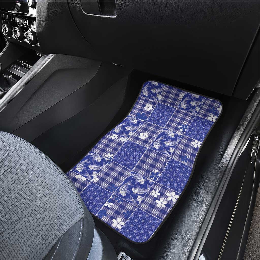 Blue Palaka Japanese Patterns Car Mats Koi Fish Asanoha Sakura Patchwork Stylized LT14 - Polynesian Pride